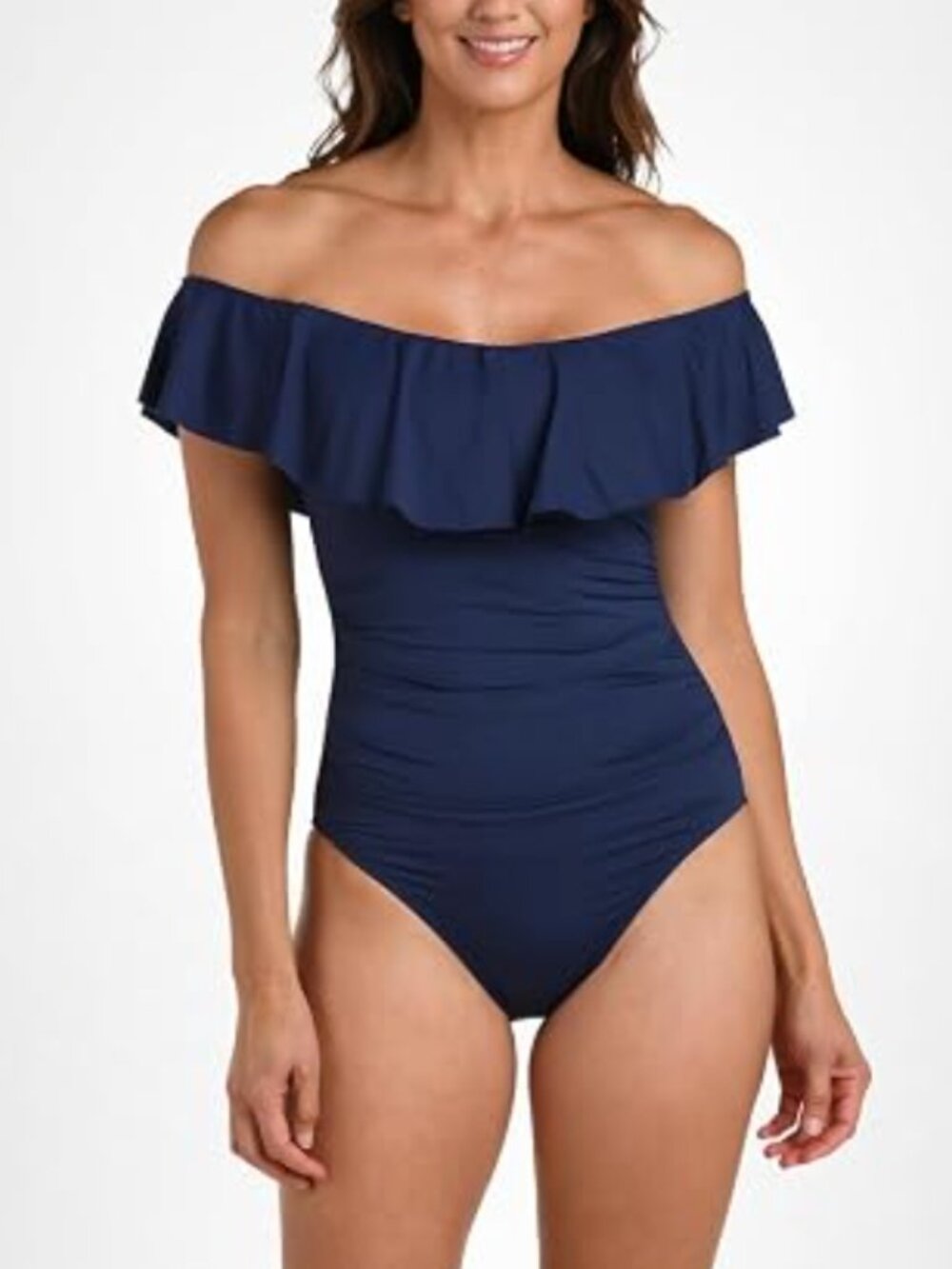 La Blanca Women's One Piece Swimsuit Off Shoulder Ruffle Blue SIze 12 11789